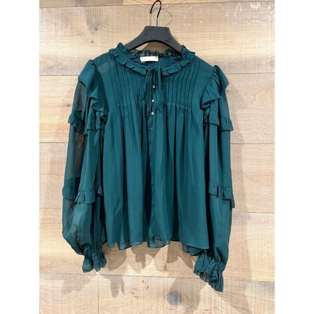 NEW ULLA JOHNSON Miray Silk Ruffle Puff Sleeve Blouse SIZE 8